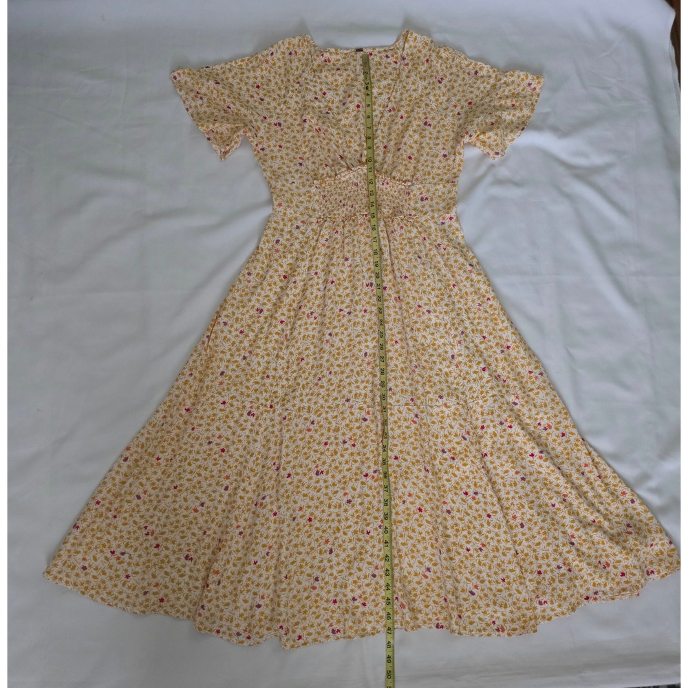 Free People Yellow Ditsy Floral Short Sleeve Full Bloom Midi Dress Women's Large - Picture 8 of 12